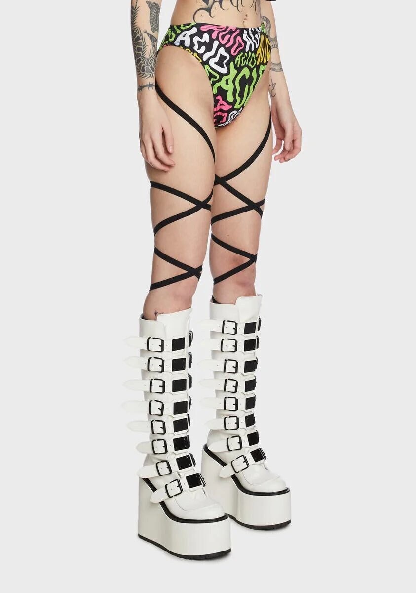 ACID | Double Leg Wrap High Waisted High Cut Bottoms, Festival Bottoms, Rave Bottoms, Black Rave Outfit