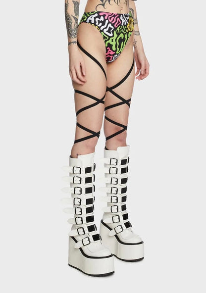 ACID | Double Leg Wrap High Waisted High Cut Bottoms, Festival Bottoms, Rave Bottoms, Black Rave Outfit