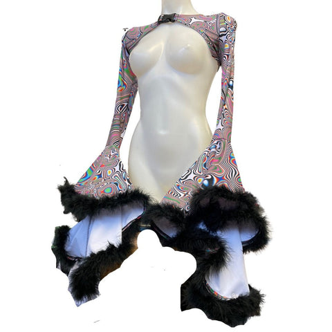 LUCID DREAMS | Cascade Bell Sleeve with Fluff Buckle Top, Women's Festival Top, Rave Top