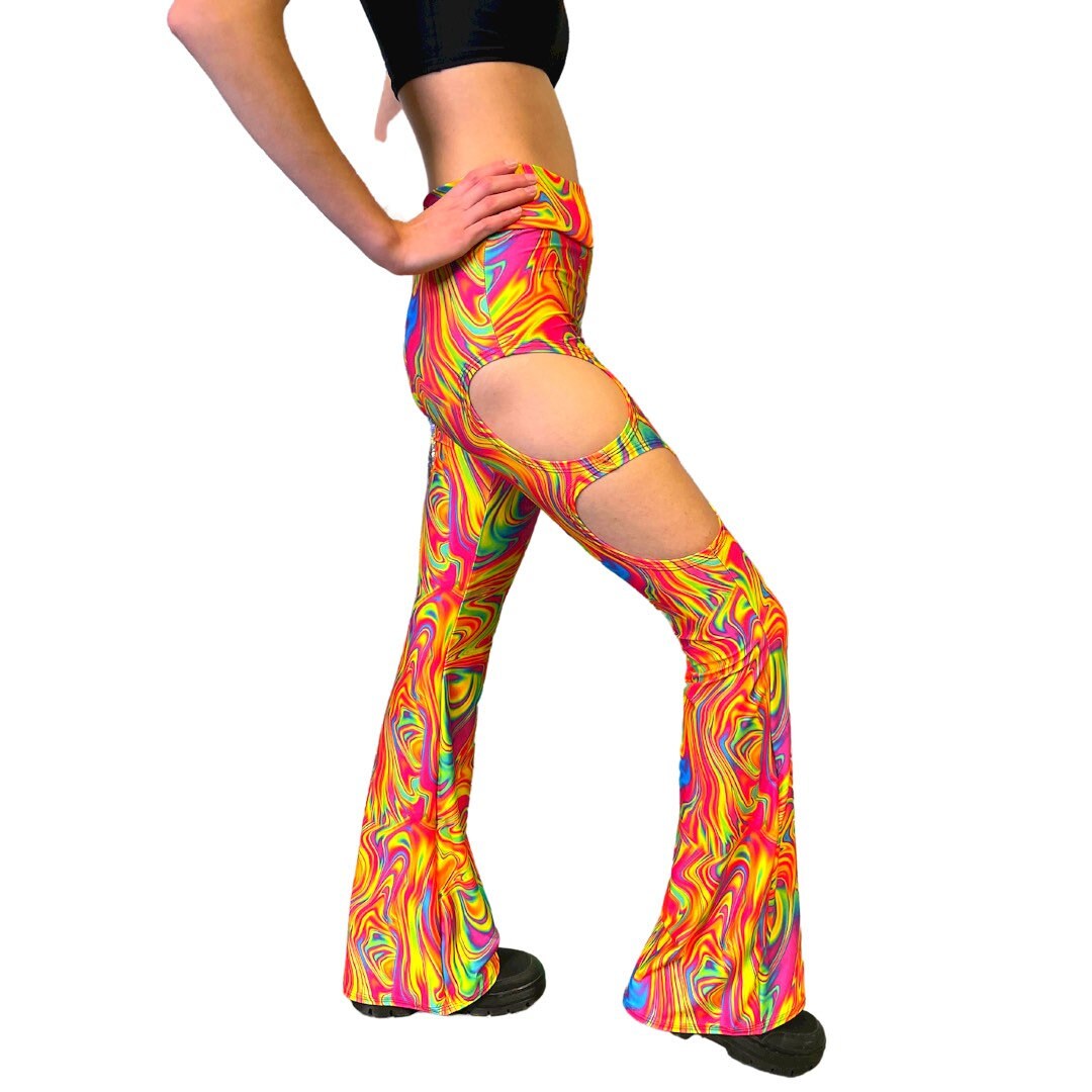 ALL The GLOW | Cut Out Flare Bell Bottom Pants, Festival Bottoms, Rave Pants, Yoga Pants