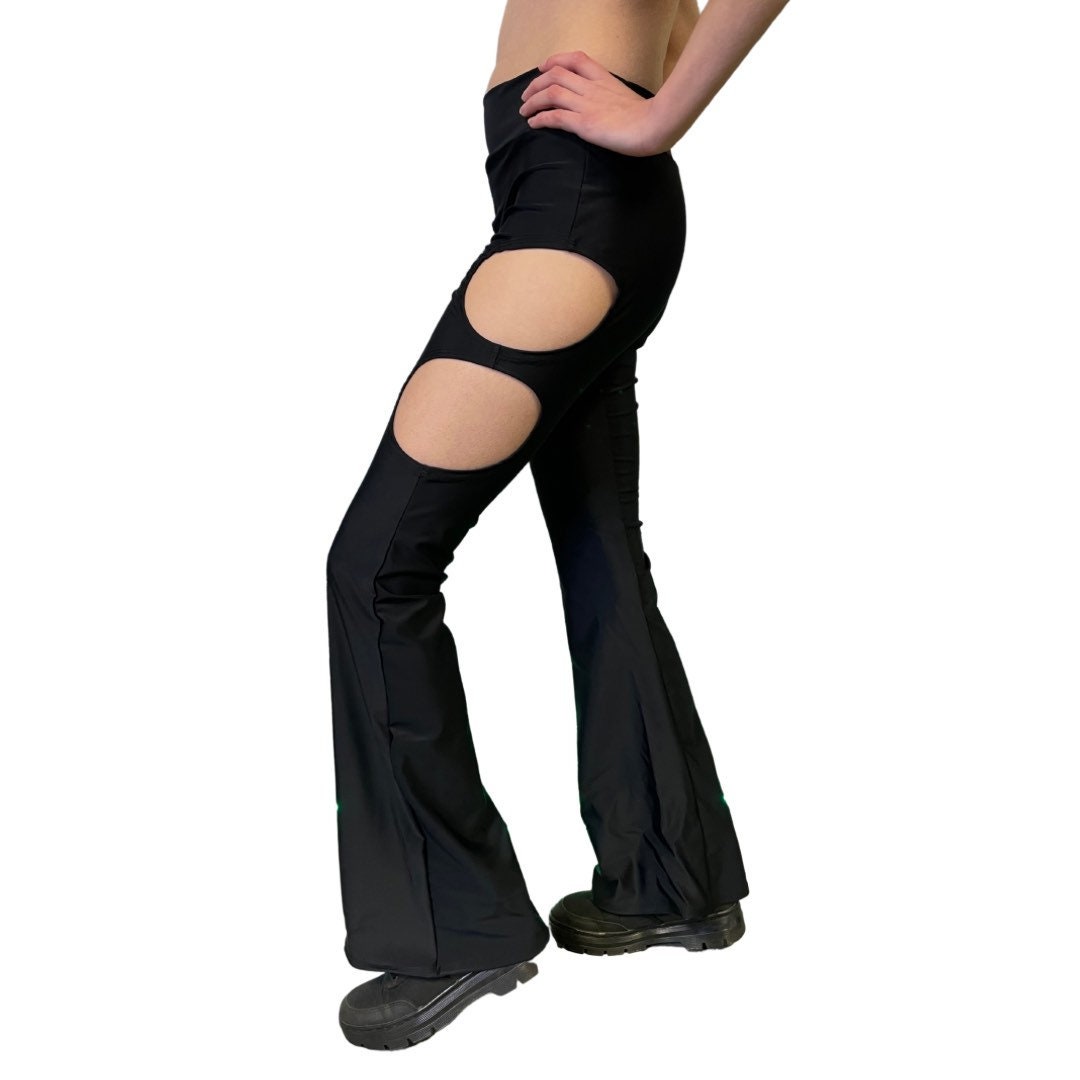 BASIC BLACK | Cut Out Flare Bell Bottom Pants, Festival Bottoms, Rave Pants, Yoga Pants
