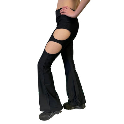 BASIC BLACK | Cut Out Flare Bell Bottom Pants, Festival Bottoms, Rave Pants, Yoga Pants