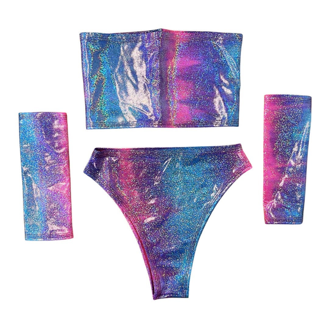 FESTIE BESTIE | Pink/Blue Holographic High Waisted High Cut Bottoms, Festival Bottoms, Rave Bottoms, Rave Outfit