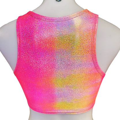 FESTIE BESTIE| Pink/Orange Holographic Underboob Sporty Crop Top, Women's Festival Top, Rave Top