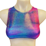 FESTIE BESTIE| Pink/Blue Holographic Underboob Sporty Crop Top, Women's Festival Top, Rave Top