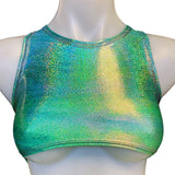 FESTIE BESTIE| Seafoam Holographic Underboob Sporty Crop Top, Women's Festival Top, Rave Top