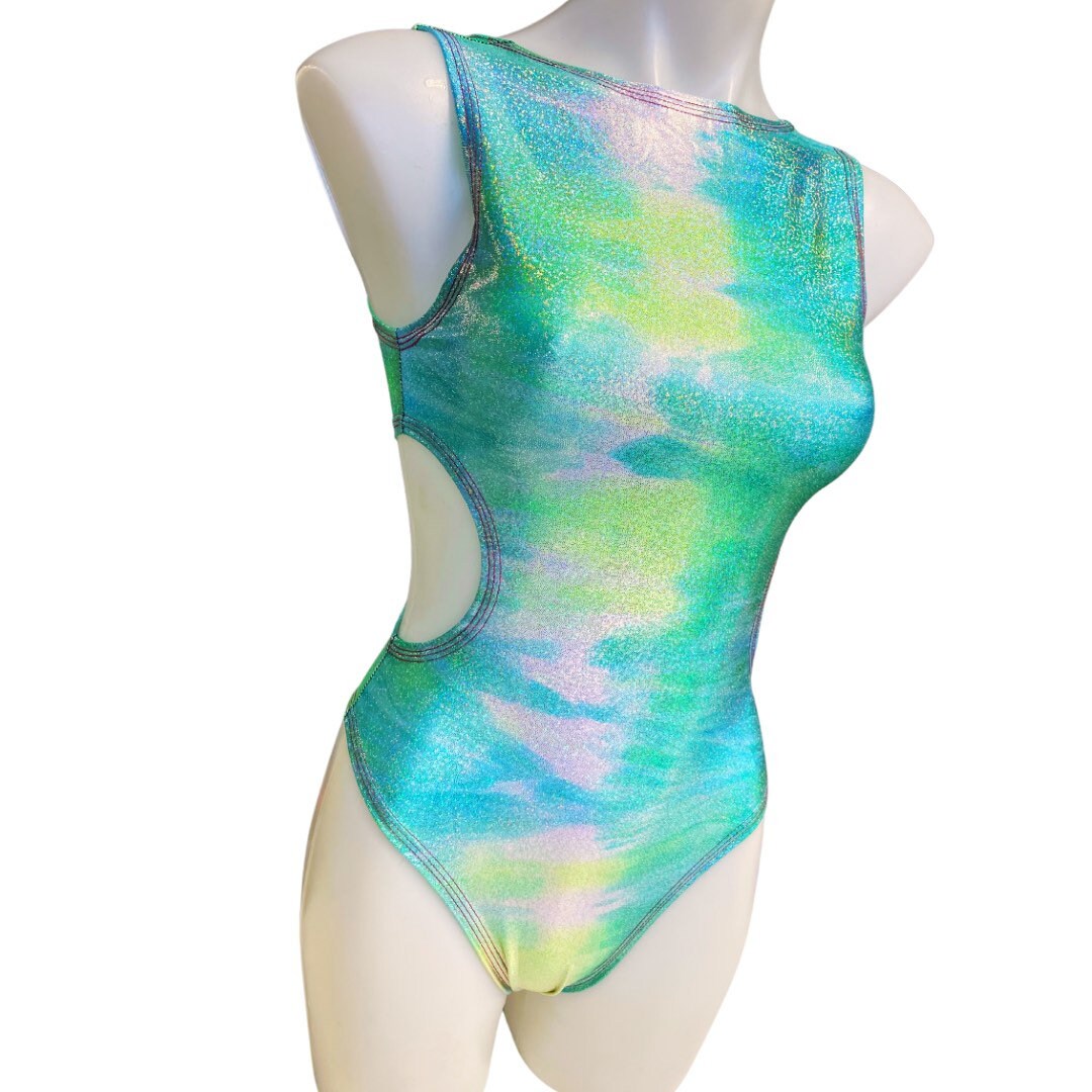 FESTIE BESTIE | Pink/Orange Holographic Aria Cut-Out Bodysuit |