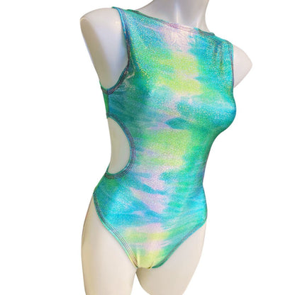 FESTIE BESTIE | Pink/Orange Holographic Aria Cut-Out Bodysuit |