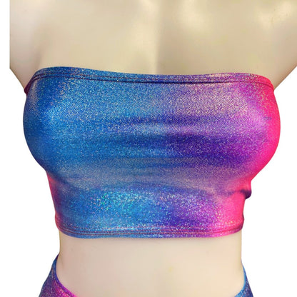 FESTIE BESTIE | Pink/Blue Holographic Tube Top, Women's Festival Top, Rave Top