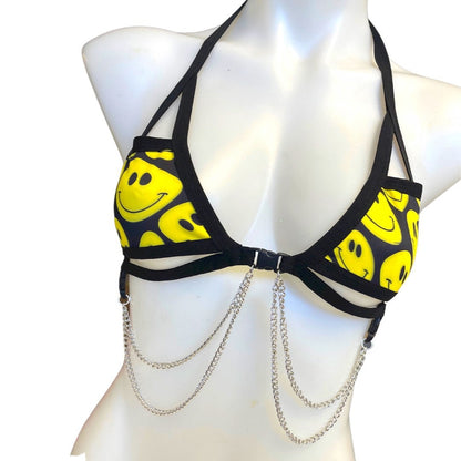 YELLOW Happy | Chain Cage Top, Festival Top, Rave Top with Chains