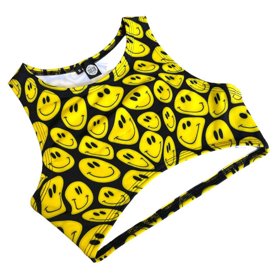 YELLOW HAPPY | Underboob Sporty Crop Top, Women's Festival Top, Rave Top