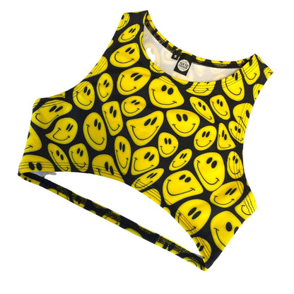YELLOW HAPPY | Underboob Sporty Crop Top, Women's Festival Top, Rave Top