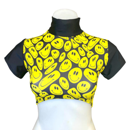 YELLOW HAPPY | Underboob Mock Neck Crop Top, Women's Festival Top, Rave Top