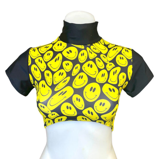 YELLOW HAPPY | Underboob Mock Neck Crop Top, Women's Festival Top, Rave Top