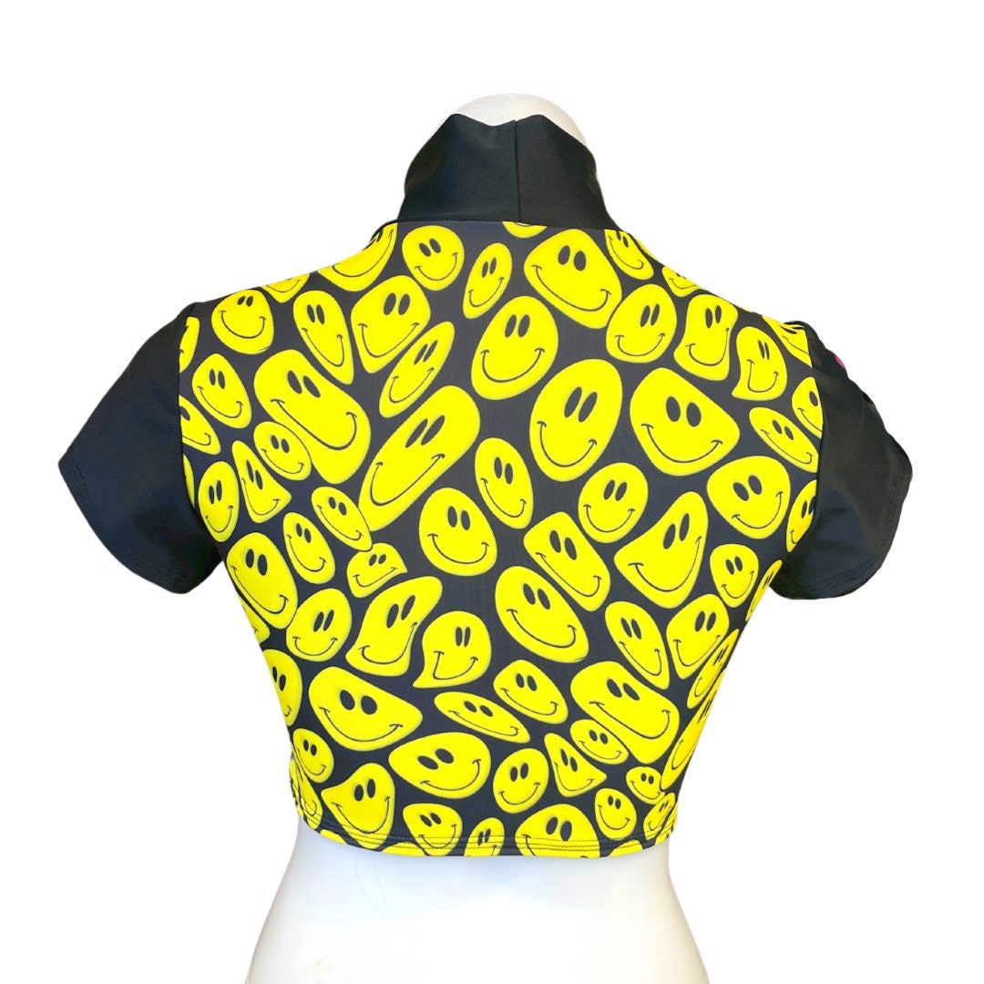 YELLOW HAPPY | Underboob Mock Neck Crop Top, Women's Festival Top, Rave Top