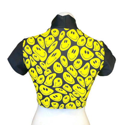 YELLOW HAPPY | Underboob Mock Neck Crop Top, Women's Festival Top, Rave Top