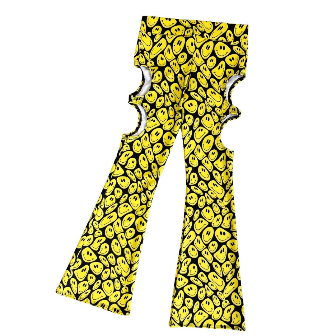 YELLOW Happy | Cut Out Flare Bell Bottom Pants, Festival Bottoms, Rave Pants, Yoga Pants