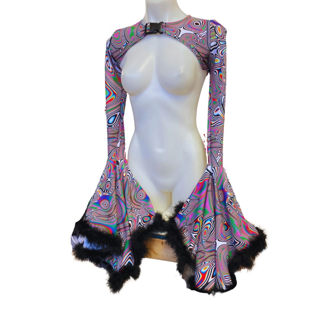 LUCID DREAMS | Cascade Bell Sleeve with Fluff Buckle Top, Women's Festival Top, Rave Top
