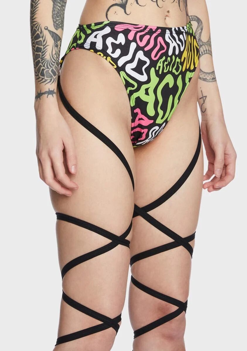 ACID | Double Leg Wrap High Waisted High Cut Bottoms, Festival Bottoms, Rave Bottoms, Black Rave Outfit