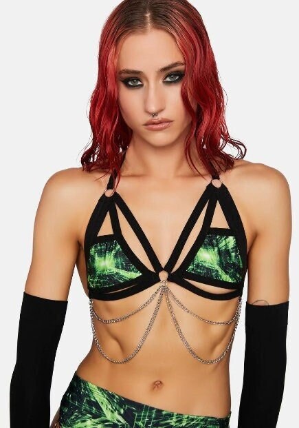 CYBER GRID | Strappy Chain Cage Top, Festival Top, Rave Top with Chains