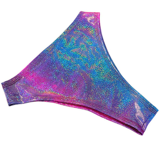 FESTIE BESTIE | Pink/Blue Holographic High Waisted High Cut Bottoms, Festival Bottoms, Rave Bottoms, Rave Outfit