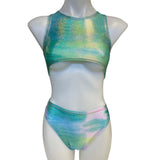 FESTIE BESTIE| Seafoam Holographic Underboob Sporty Crop Top, Women's Festival Top, Rave Top