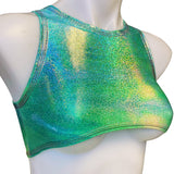 FESTIE BESTIE| Seafoam Holographic Underboob Sporty Crop Top, Women's Festival Top, Rave Top