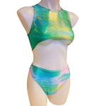 FESTIE BESTIE| Seafoam Holographic Underboob Sporty Crop Top, Women's Festival Top, Rave Top