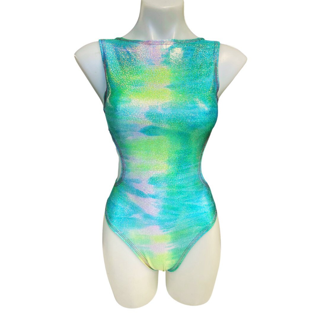 FESTIE BESTIE | Pink/Orange Holographic Aria Cut-Out Bodysuit |