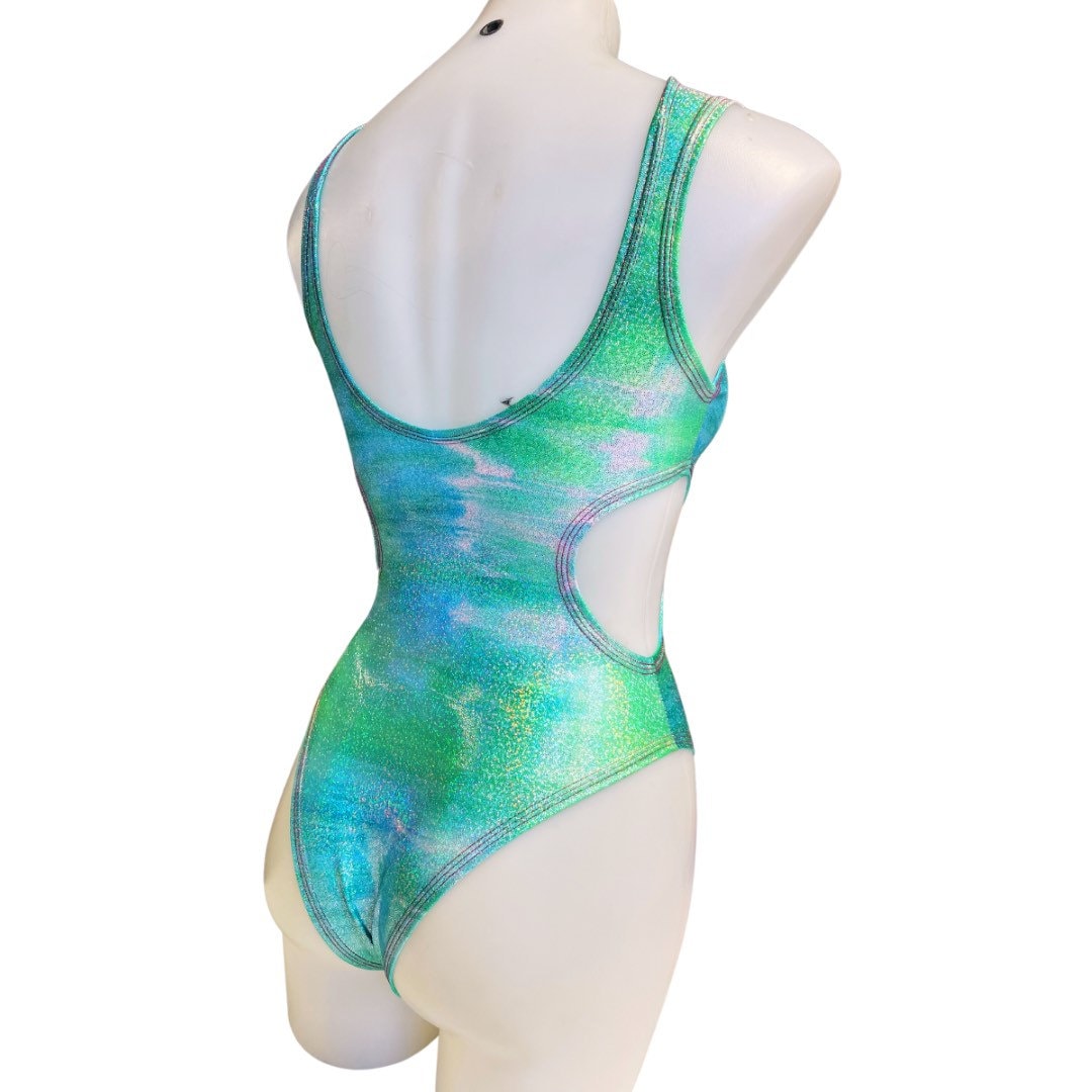 FESTIE BESTIE | Pink/Orange Holographic Aria Cut-Out Bodysuit |