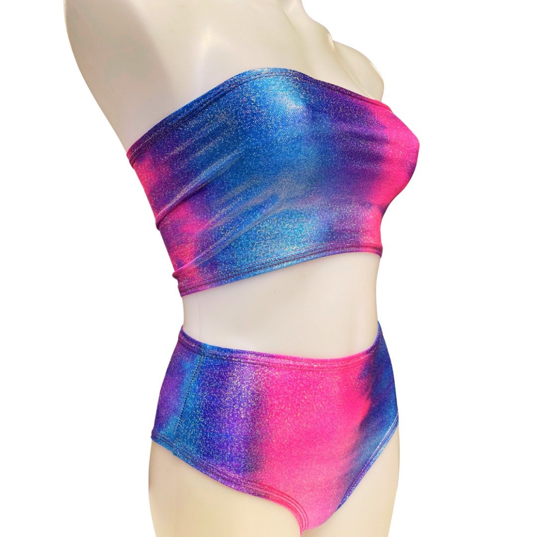 FESTIE BESTIE | Pink/Blue Holographic Tube Top, Women's Festival Top, Rave Top