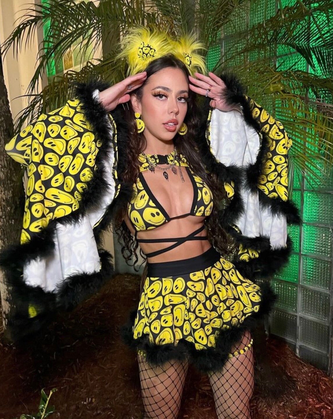 YELLOW happy | Cascade Bell Sleeve with Fluff Buckle Top, Women's Festival Top, Rave Top