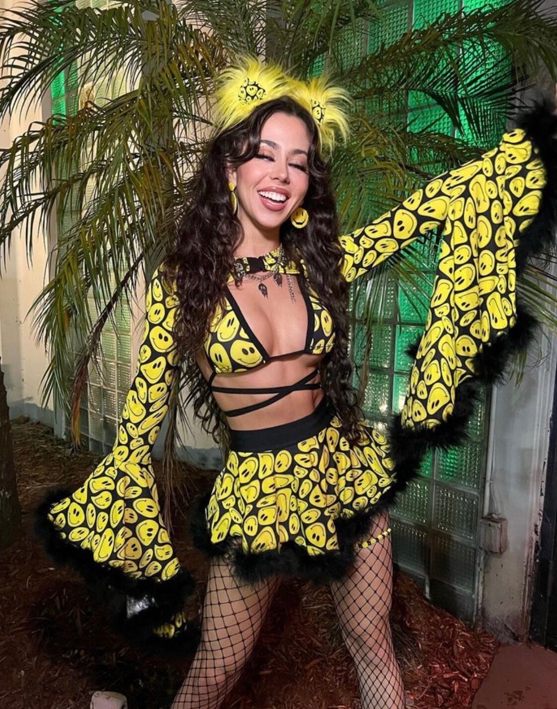 YELLOW happy | Cascade Bell Sleeve with Fluff Buckle Top, Women's Festival Top, Rave Top