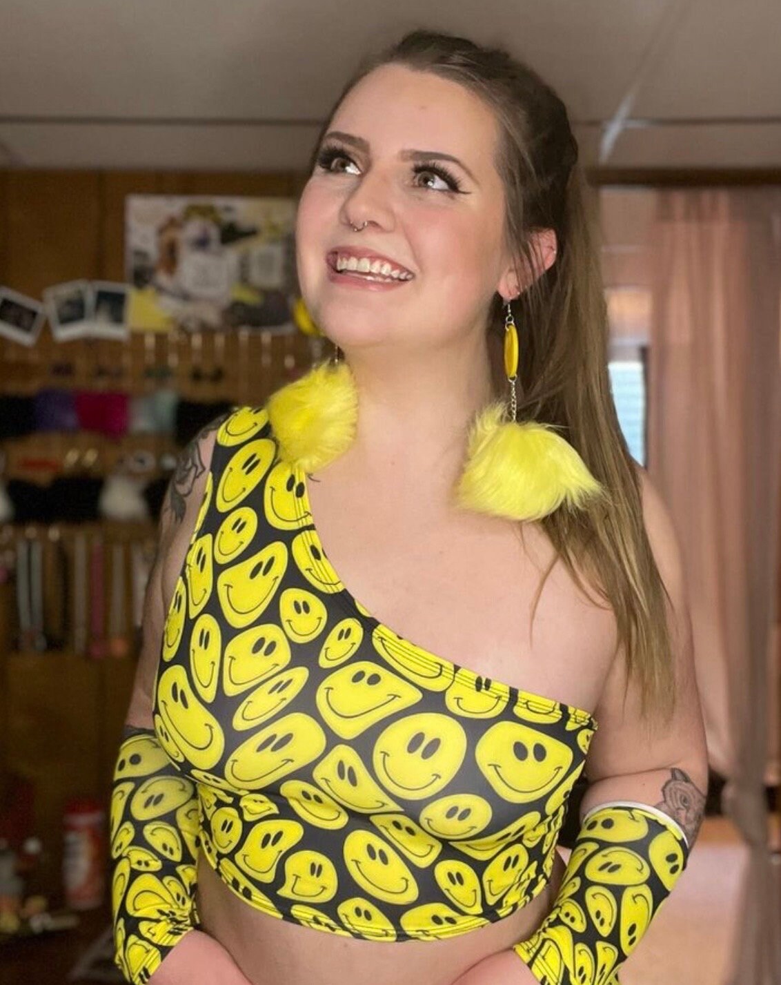 YELLOW HAPPY | One Shoulder Top, Women's Festival Top, Rave Top