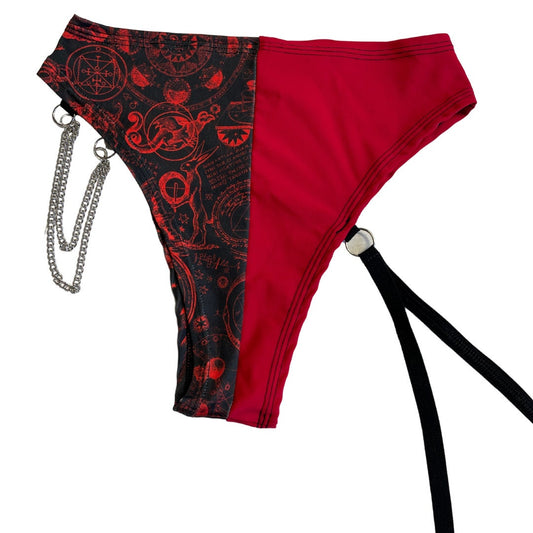 SPELLCASTER | Split High Waisted High Cut Chain Bottoms with Leg Wrap, Festival Bottoms, Rave Bottoms, Black Rave Outfit