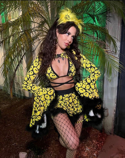 YELLOW happy | Cascade Bell Sleeve with Fluff Buckle Top, Women's Festival Top, Rave Top