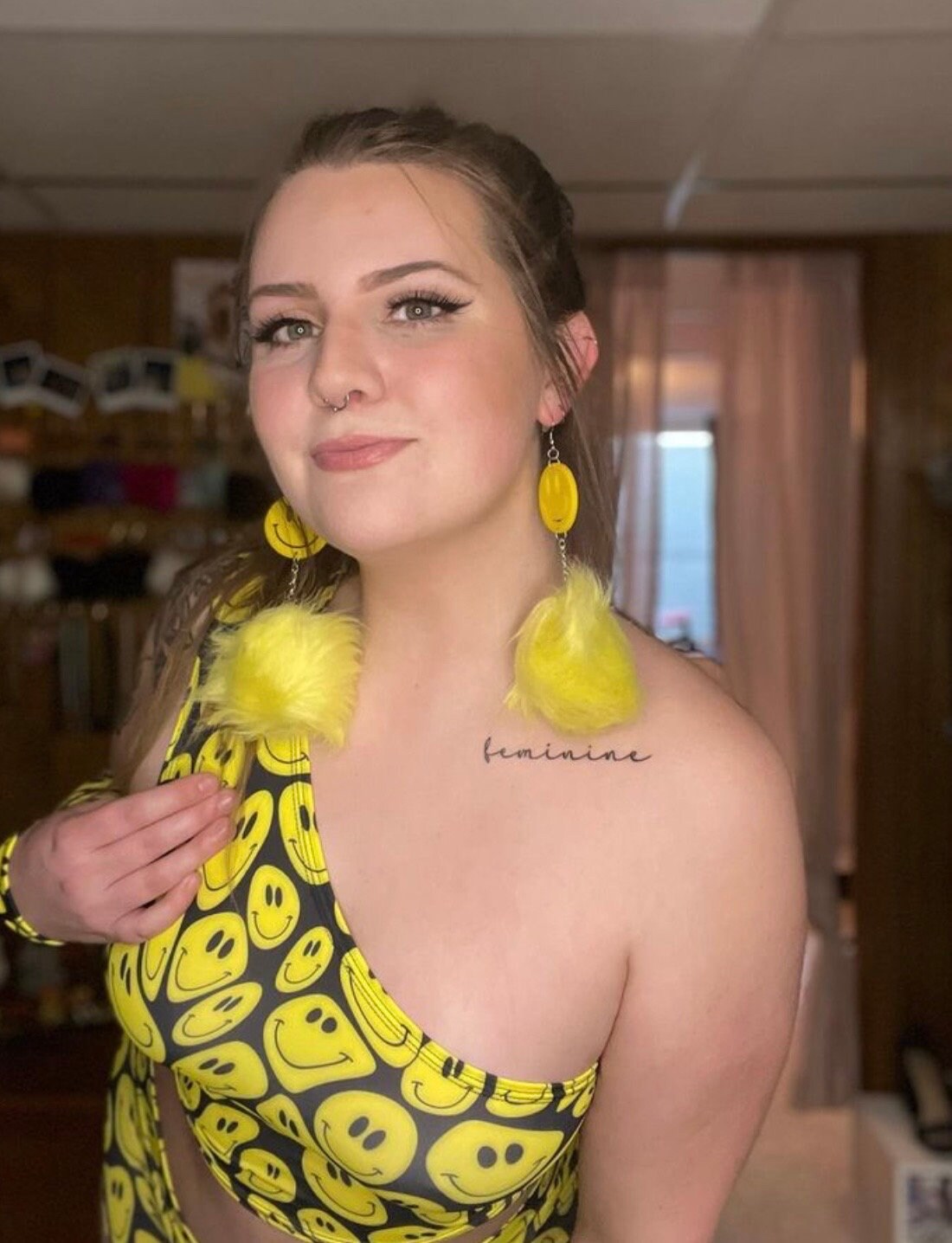YELLOW HAPPY | One Shoulder Top, Women's Festival Top, Rave Top