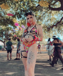 ALL THE GLOW | Chain Cage Top + High Waisted High Cut Bottoms + Gloves, Women's Festival Outfit, Rave Set