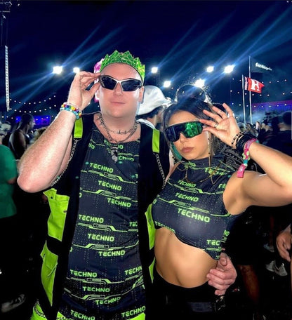 GREEN TECHNO | Slim Fit Men's Rave Tank Top, Festival Shirt