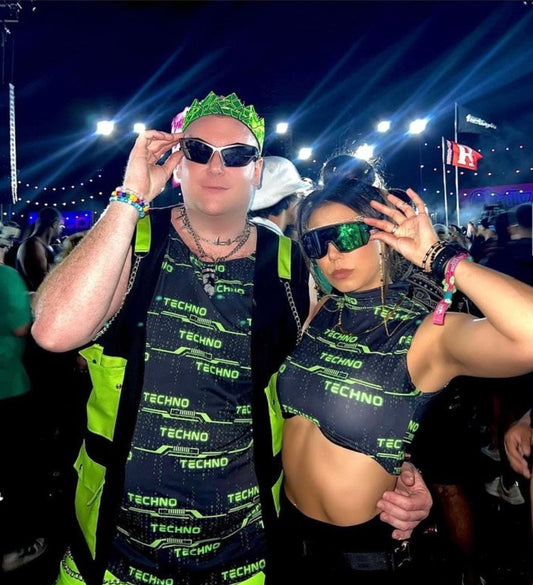 GREEN TECHNO | Slim Fit Men's Rave Tank Top, Festival Shirt