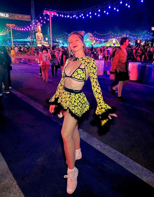YELLOW Happy | Chain Cage Top, Festival Top, Rave Top with Chains