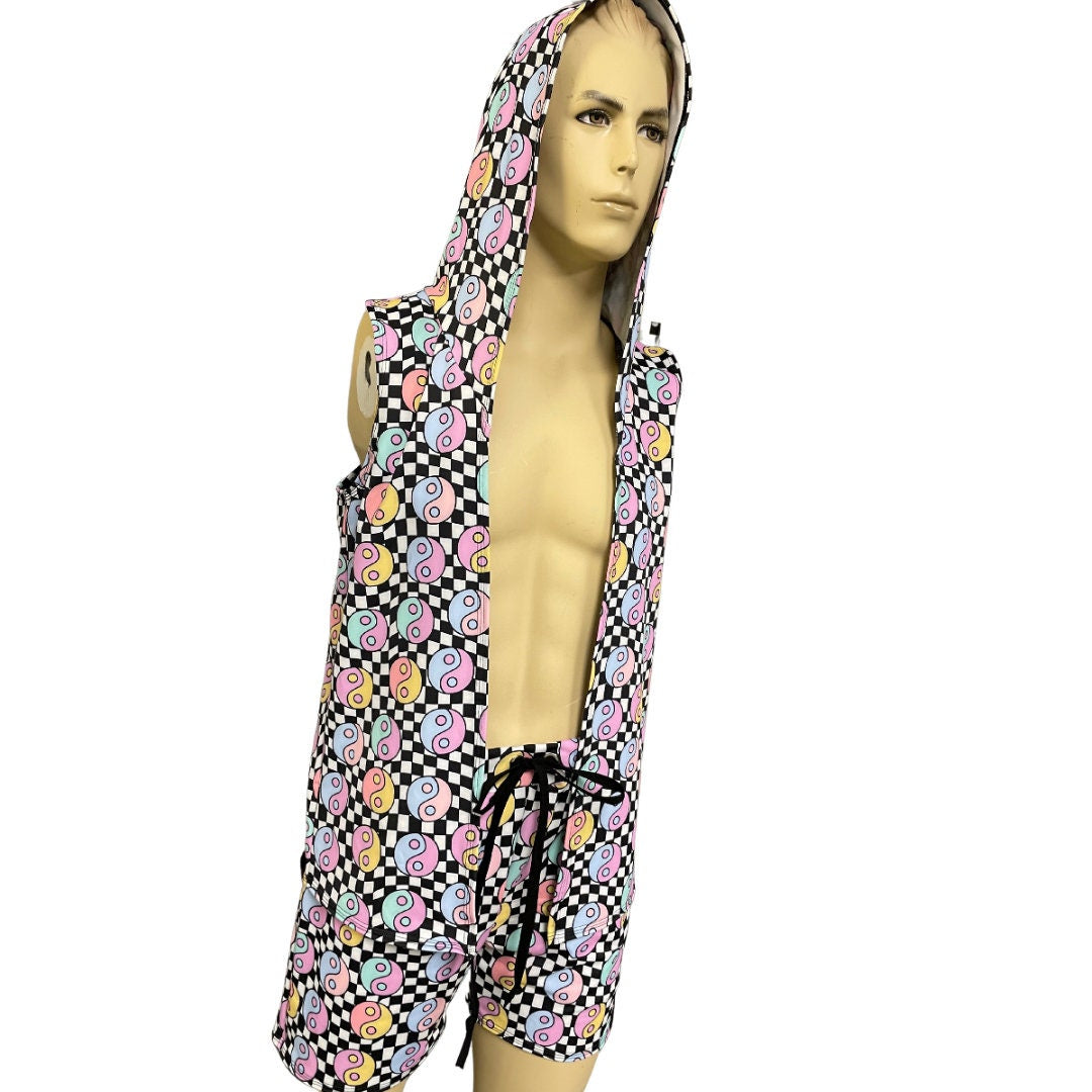 HARMONY CHECK | Slim Fit Men's Rave Hooded Tank Top Vest, Festival Shirt