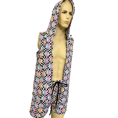 HARMONY CHECK | Slim Fit Men's Rave Hooded Tank Top Vest, Festival Shirt