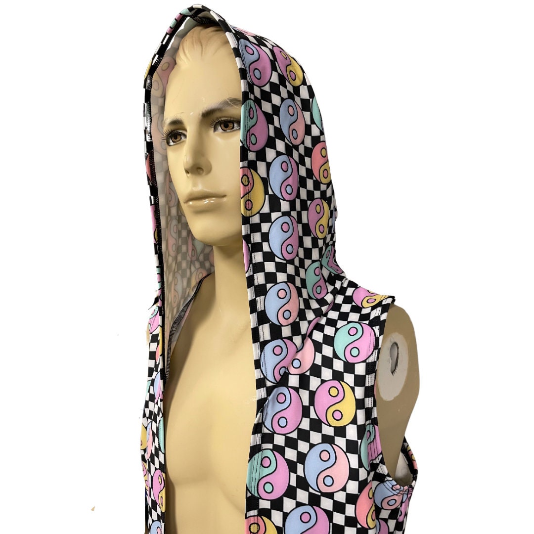 HARMONY CHECK | Slim Fit Men's Rave Hooded Tank Top Vest, Festival Shirt