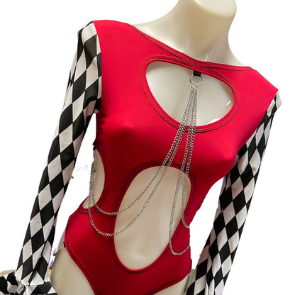 HARLEY | Aria Cut-Out Cascade Bell Sleeve Bodysuit with Fluff and Chain Detail