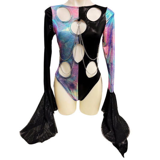 OOAK | Size Medium | Aria Cut-Out Cascade Bell Sleeve Bodysuit with Chain Detail