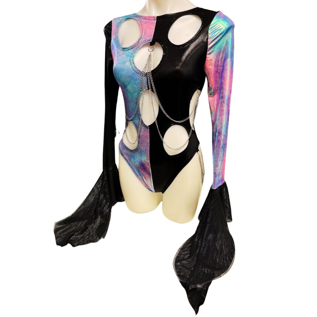 OOAK | Size Medium | Aria Cut-Out Cascade Bell Sleeve Bodysuit with Chain Detail