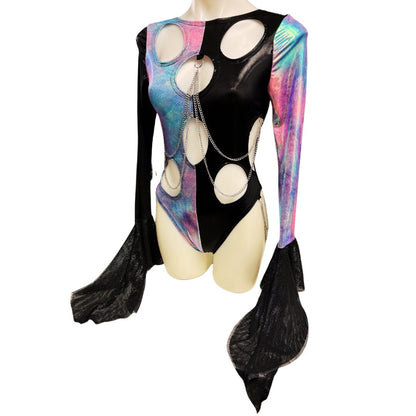 OOAK | Size Medium | Aria Cut-Out Cascade Bell Sleeve Bodysuit with Chain Detail