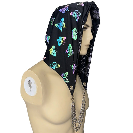 REFLECTIVE HOOD | Reflective Butterfly/ Moon and Stars | Reversible Hood With Chain