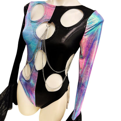 OOAK | Size Medium | Aria Cut-Out Cascade Bell Sleeve Bodysuit with Chain Detail